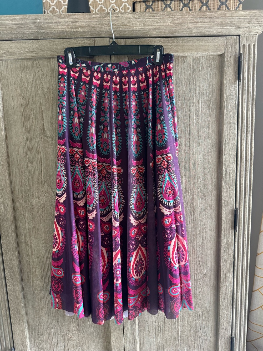 Eva Franco Purple Paisley Maxi Skirt with Pink & Teal Accents
